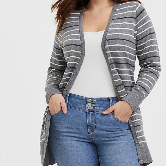 🆕 3X GREY & MULTI PASTEL STRIPE BOYFRIEND CARDIGAN - Picture 5 of 6